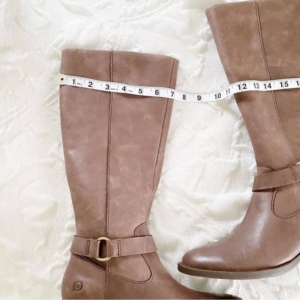 Born Saddler Tall Taupe Distressed Boots Size 6 New
